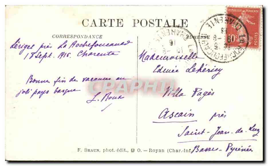CPA Charente La Rochefoucauld Le Chateau sur la route de Chasseneuil — Rückseite