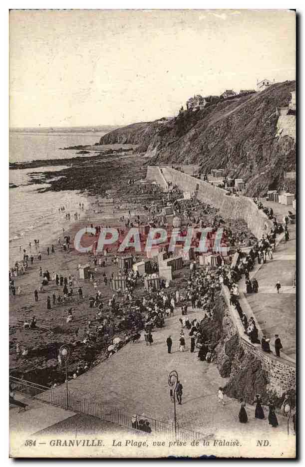 CPA Granville La Plage vue prise de la Falaise