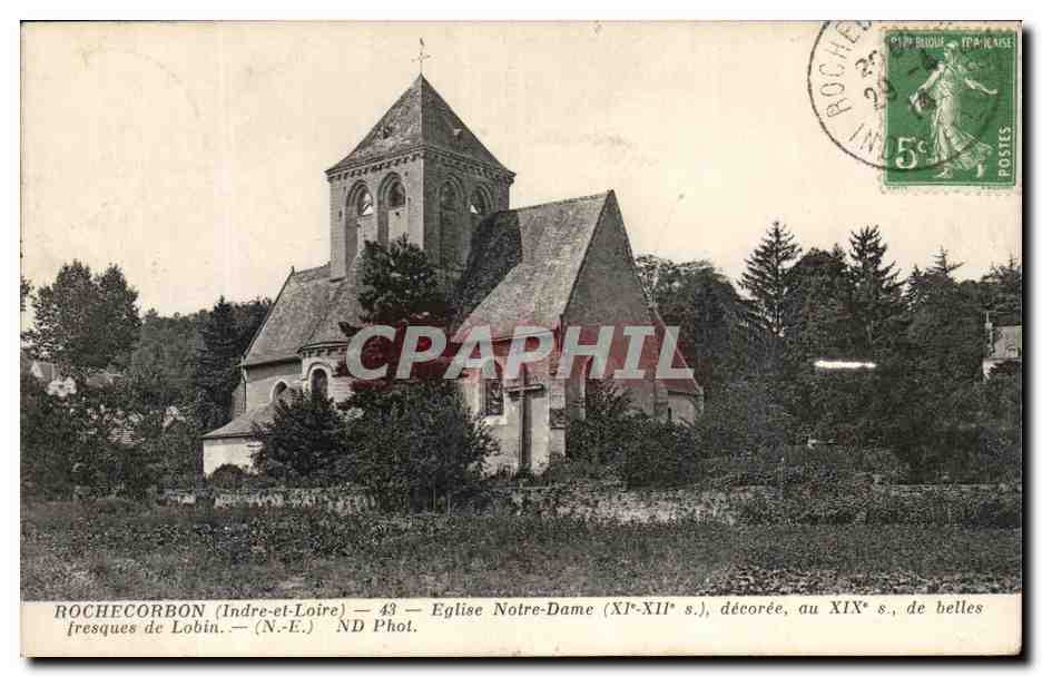 CPA Rochecorbon Eflise Notre Dame decoree ou de belles resques de Lobin 