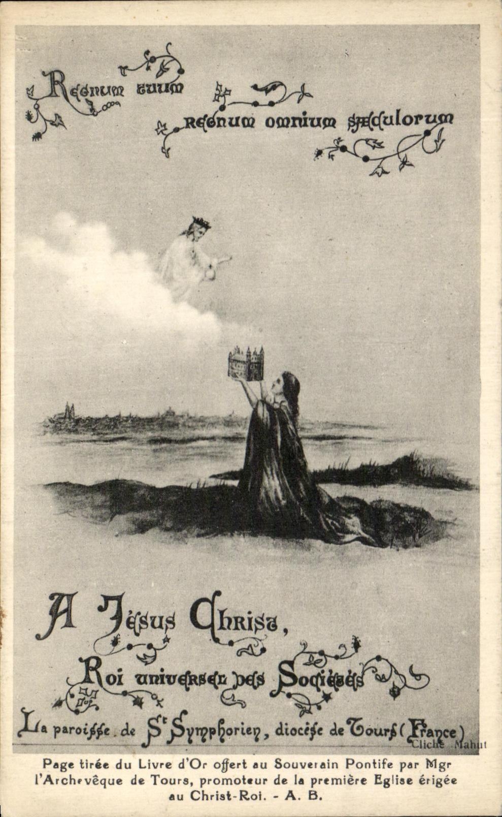 CPA La Page tiree du Livre d'Or Offert au Souverain Pontife Par Mgr l'archeveque de Tours 