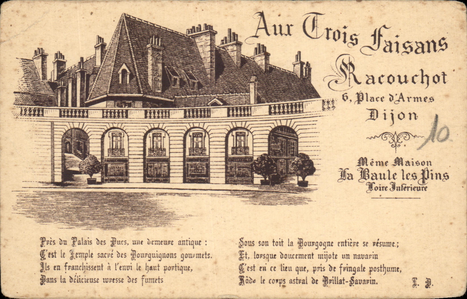 CPA Dijon Aur Rois faisans Place d'armes Restaurant