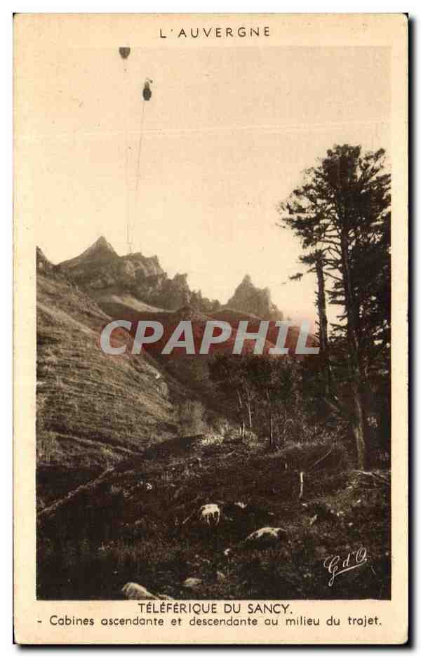 Téléphérique du Sancy — Cabines ascendante et descendante au milieu du trajet — J. Gourtezam, éditeur à Olliergues (Rhône-Alpes)