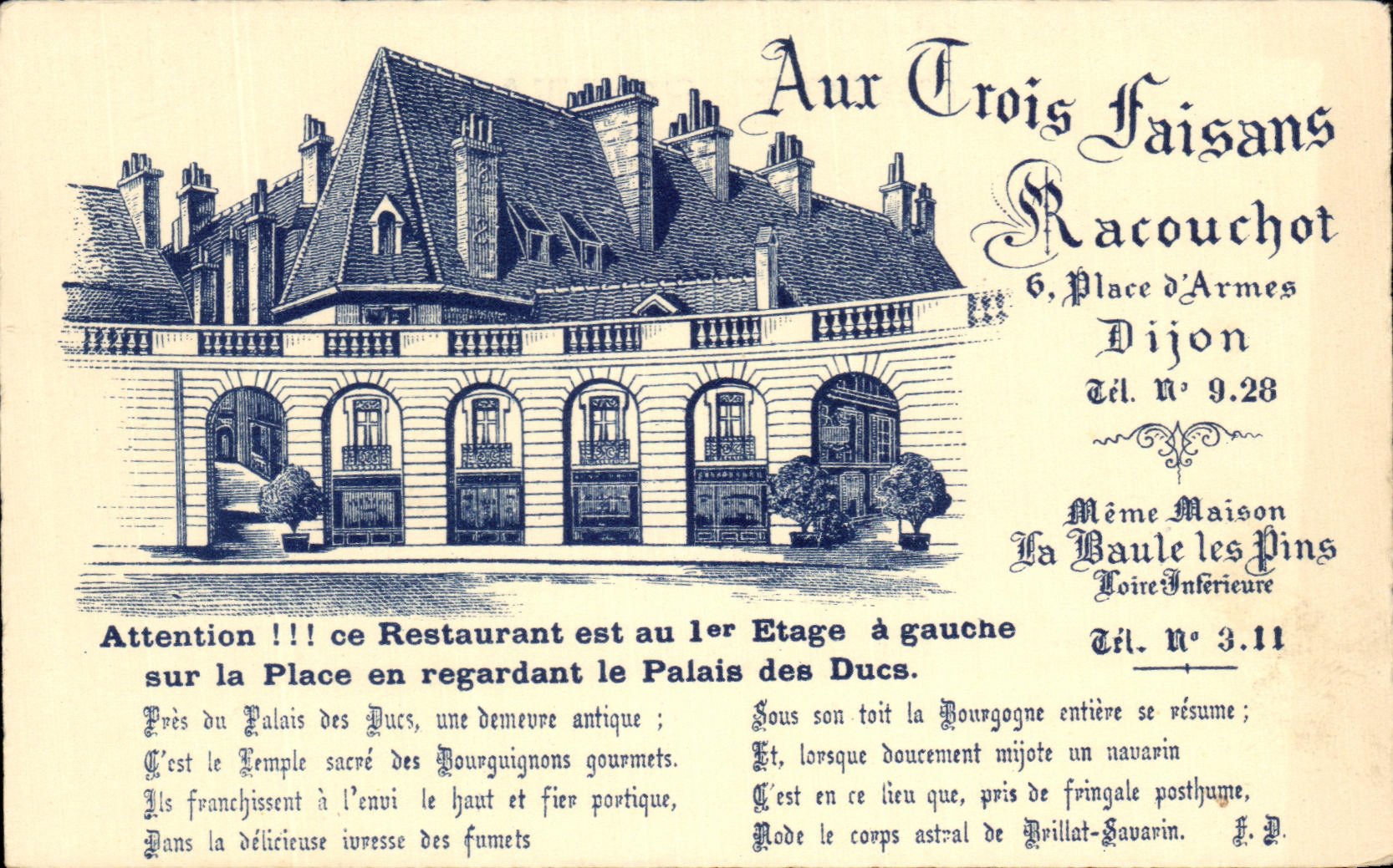 CPA Dijon Aux trois faisans Racouchot Place d'armes 