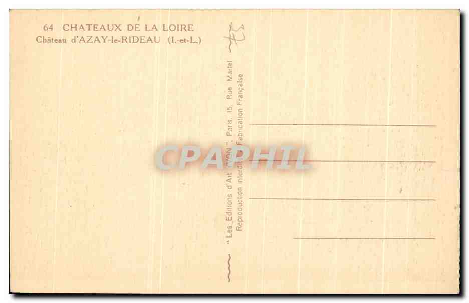 CPA Chateau De La Loire Chateau d'Azay Le Rideau — Rückseite