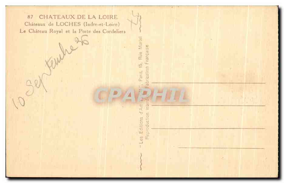 CPA Chateaux De La Loire Chateaux De Loches Le Chateau Royal Et La Porte Des Cordeliers — Rückseite