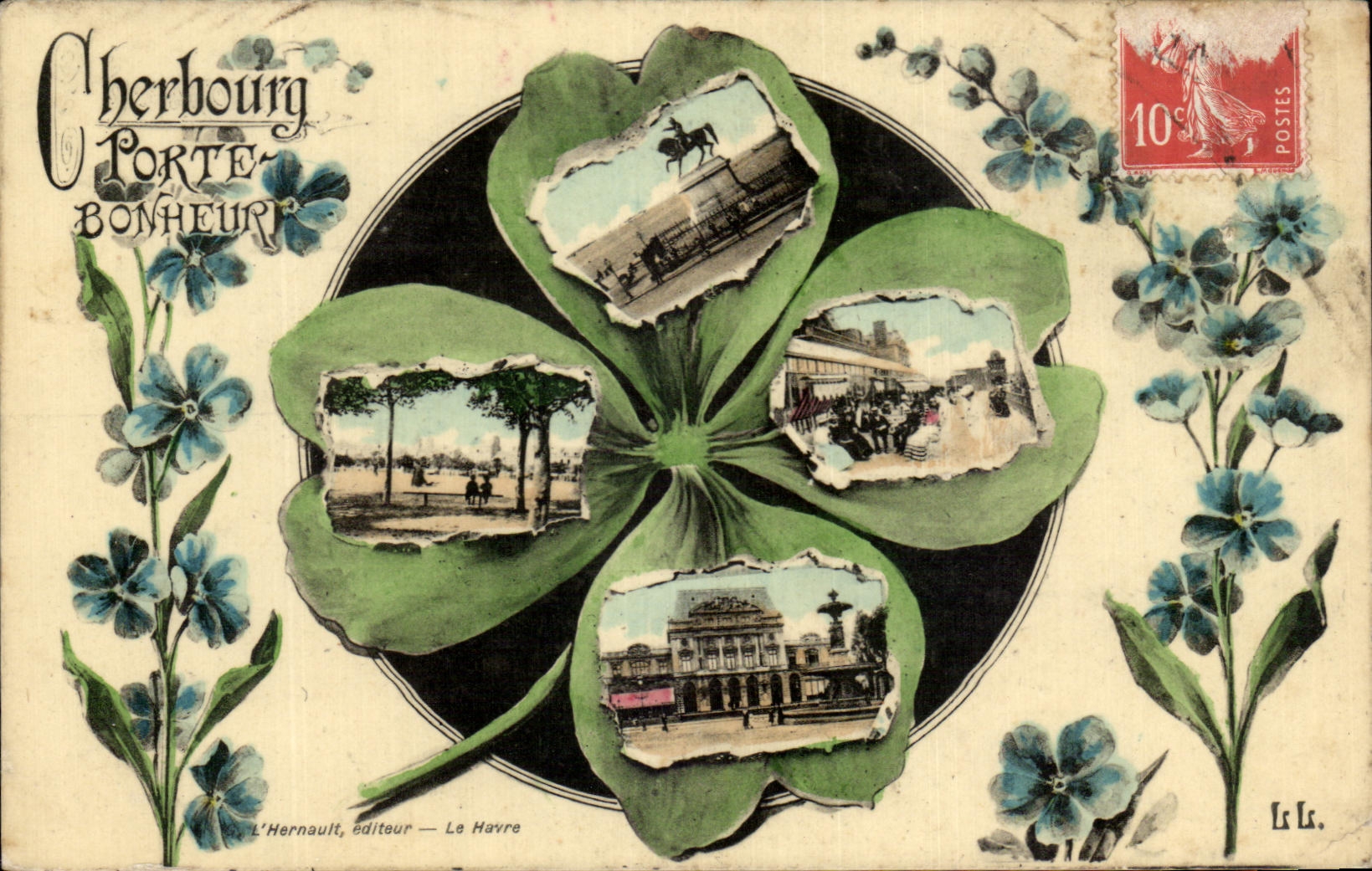 CPA Cherbourg Porte Bonheur Trefle Fleurs 