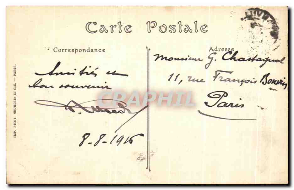 Granville — La Digue par gros temps — ND. Phot. — Verso