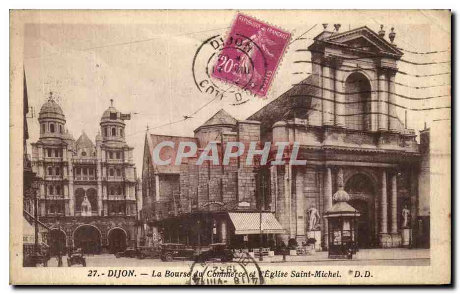 CPA Dijon La Bourse du Commerce et L'Eglise Saint Michel