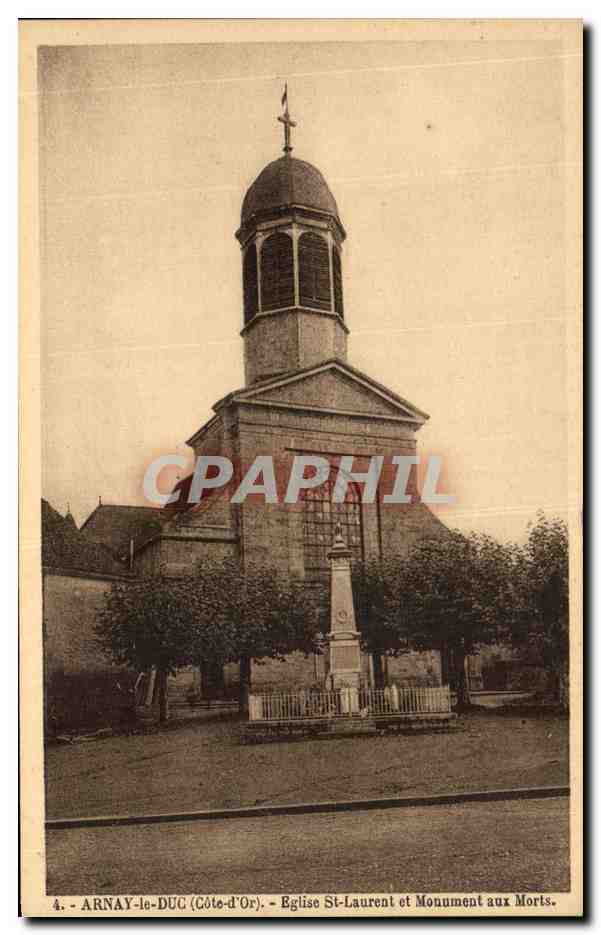 CPA Arnay le Duc Eglise St laurent et Monument aux Morts Militaria