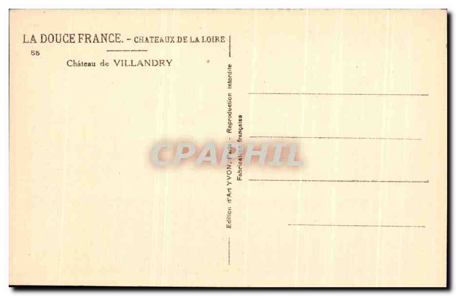 CPA La Chateau France Chateaux De La Loire Chateau De Villandry — Rückseite
