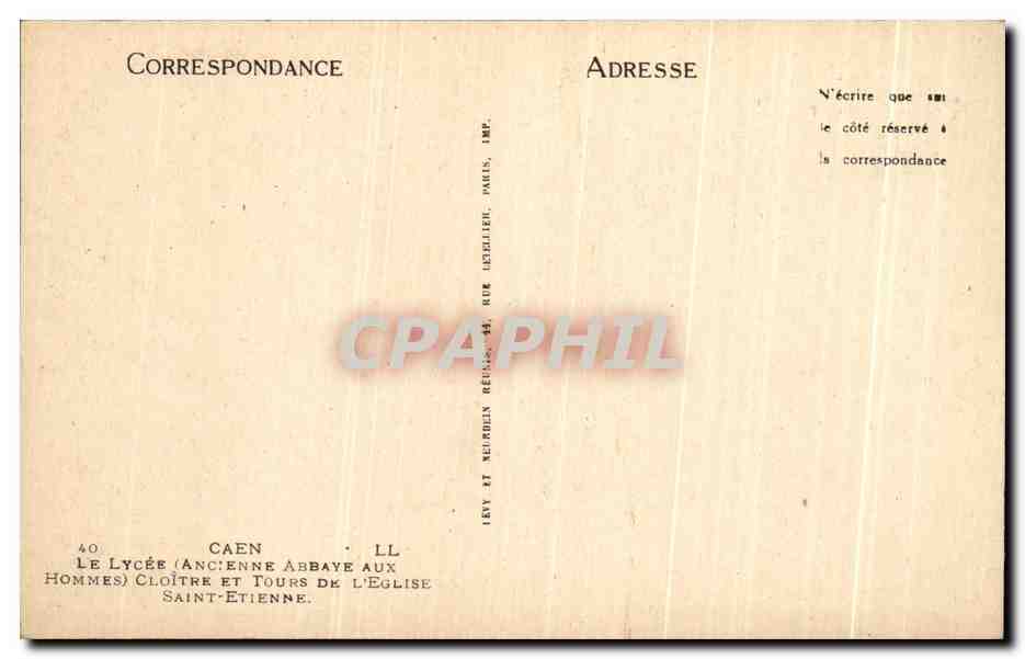 CPA Caen Le Lycee Cloitre Et tours De L'Eglise Saint Etienne — Verso