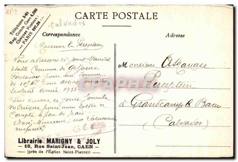 CPA Caen Rue Saint Jean de I'Eglise Saint Pierre — Verso