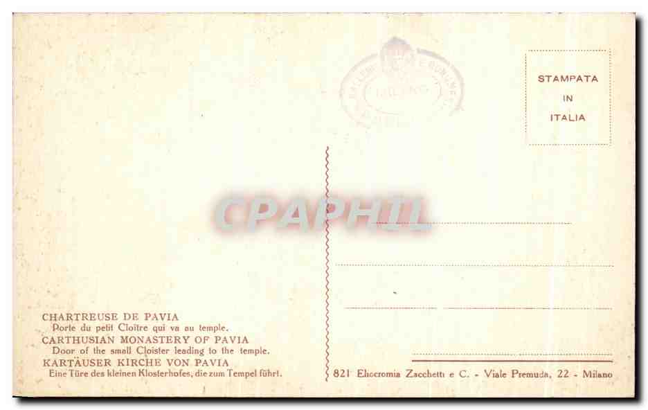 CPA Cerotsa Di Pavia Porta Dal Piccolo Chiostro At tempio — Rückseite