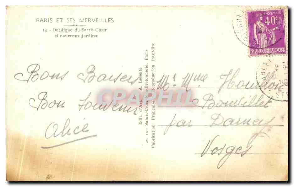 CPA Paris Et Ses Merveilles Basilique Du Sacre Coeur Et Nouveaux Jardins Montmartre — Rückseite
