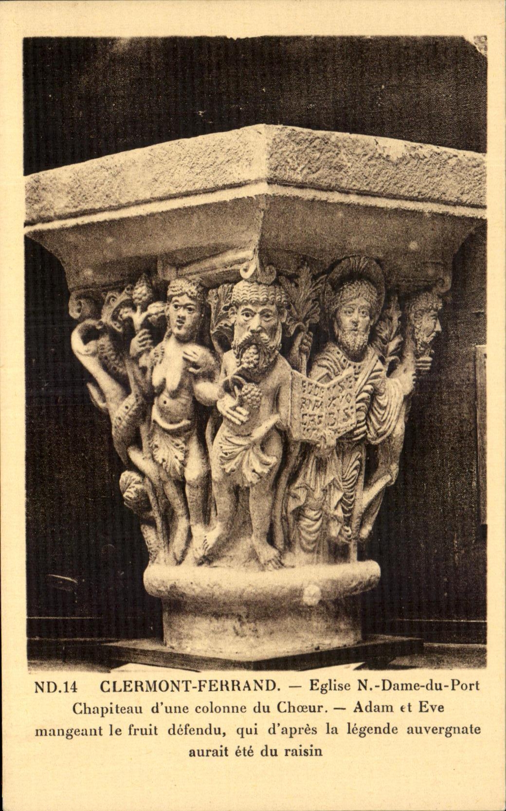 Clermont-Ferrand — Chapiteau d'une colonne du chœur de l'église Notre-Dame-du-Port — ND.14