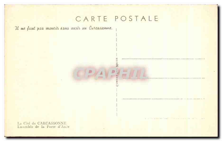 Carcassonne — Ensemble de la Porte d'Aude — éditeur Combier & Macon, n° de série non visible — Rückseite