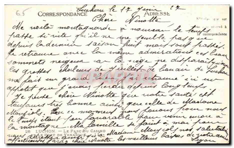 Luchon — Vue du parc du casino et du port de Vénasque — Correspondance — Reverso