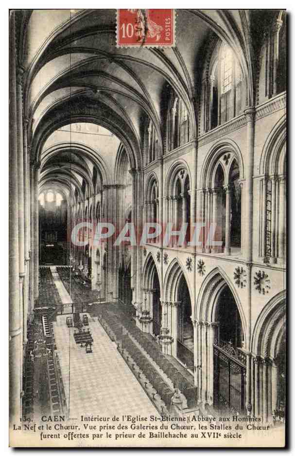 CPA Caen Interieur de l'Eglise St Etienne Abbaye aux Hommes La Bef et le Choeur Vue prise des Galeries du Choeur