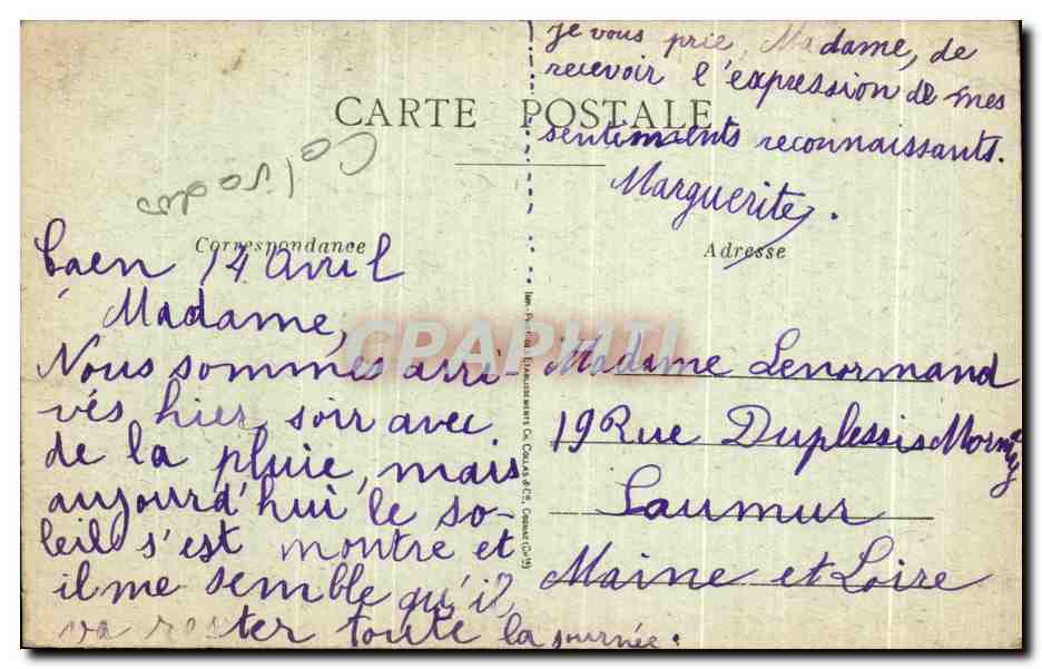 CPA Caen Portail de l'Eglise St Jean — Verso
