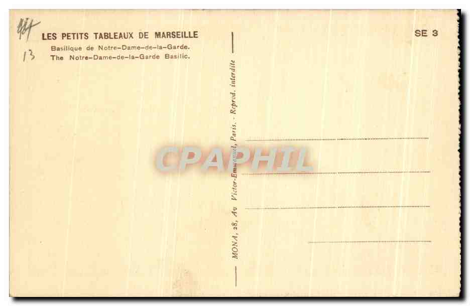 CPA Basilique De Notre Dame de La Garde Marseille  — Verso