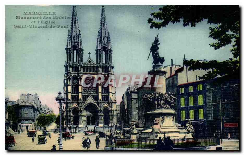 CPA Marseille Monument Des Mobiles et l'eglise Saint Vincent de Paul