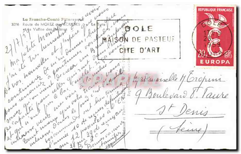 Vue de la Vallée des Ières — Dole, France — Maison de Pasteur, Cité d'Art — Verso