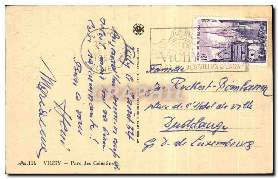 CPA Vichy Parc Des Celestins — Verso