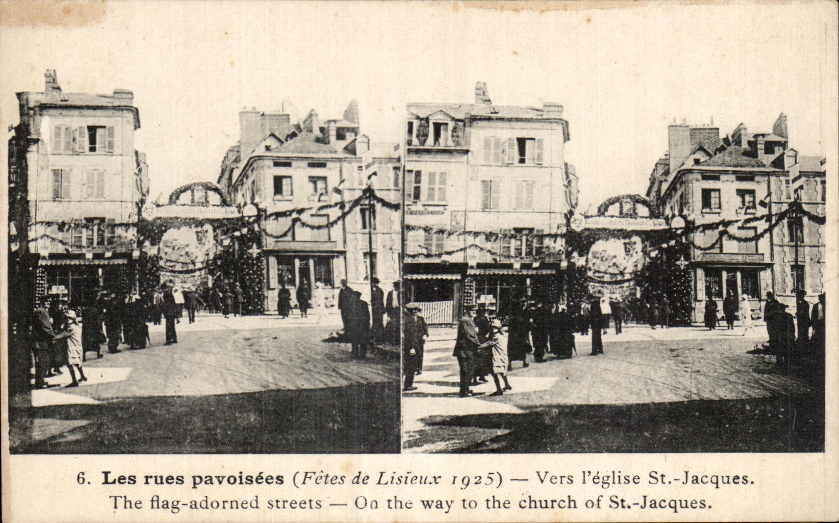 Les rues pavoisées (Fêtes de Lisieux 1925) — Vers l'église St.-Jacques