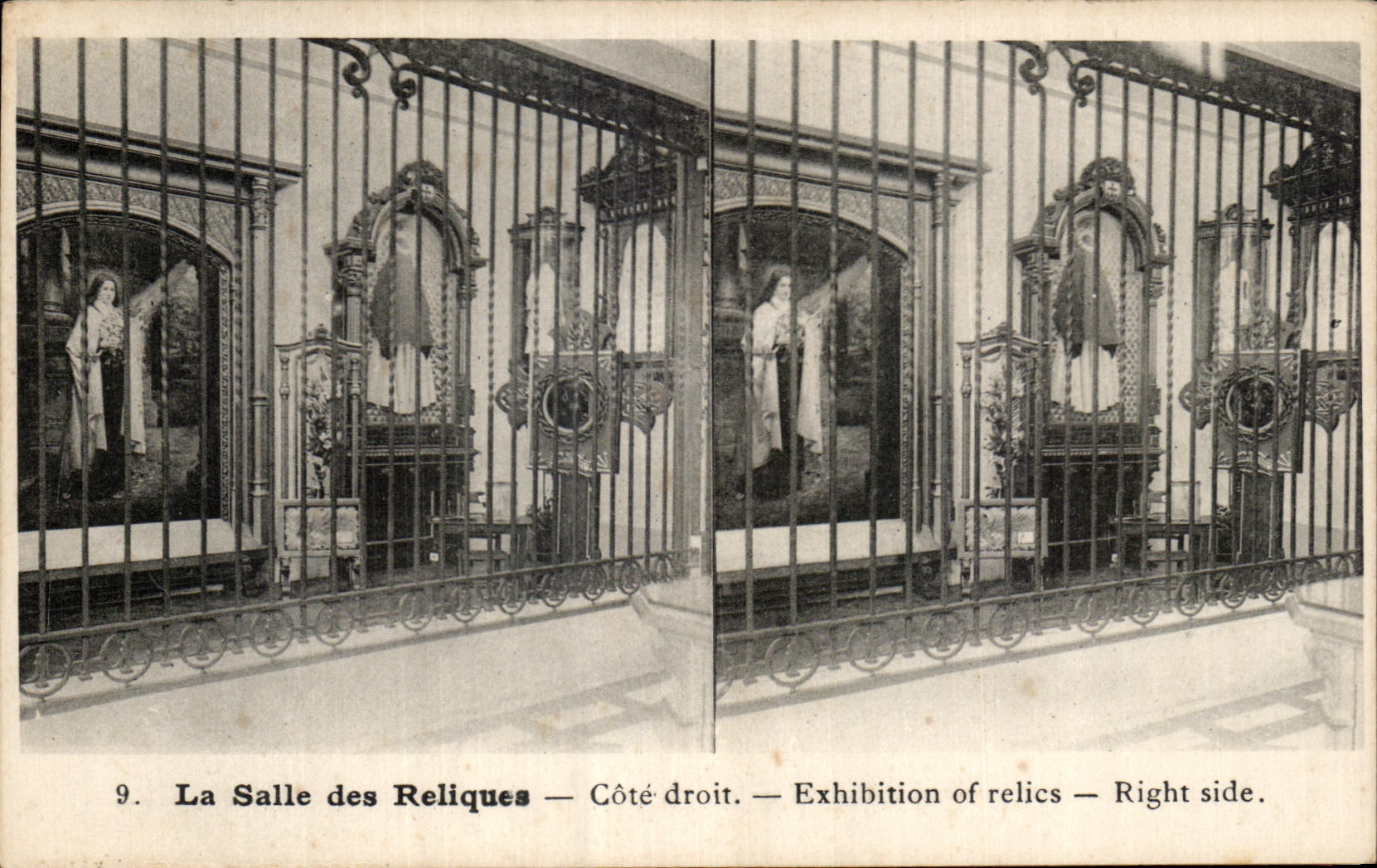 La Salle des Reliques — Côté droit — Exhibition of relics — Right side.