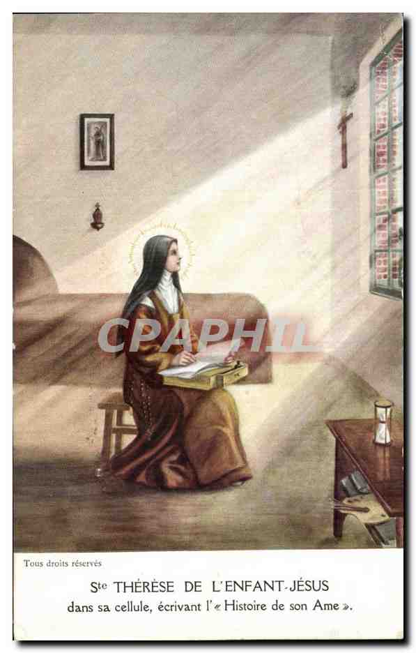 Ste Thérèse de l'Enfant-Jésus — écrivant l'« Histoire de son Âme » — Draeger, imp.