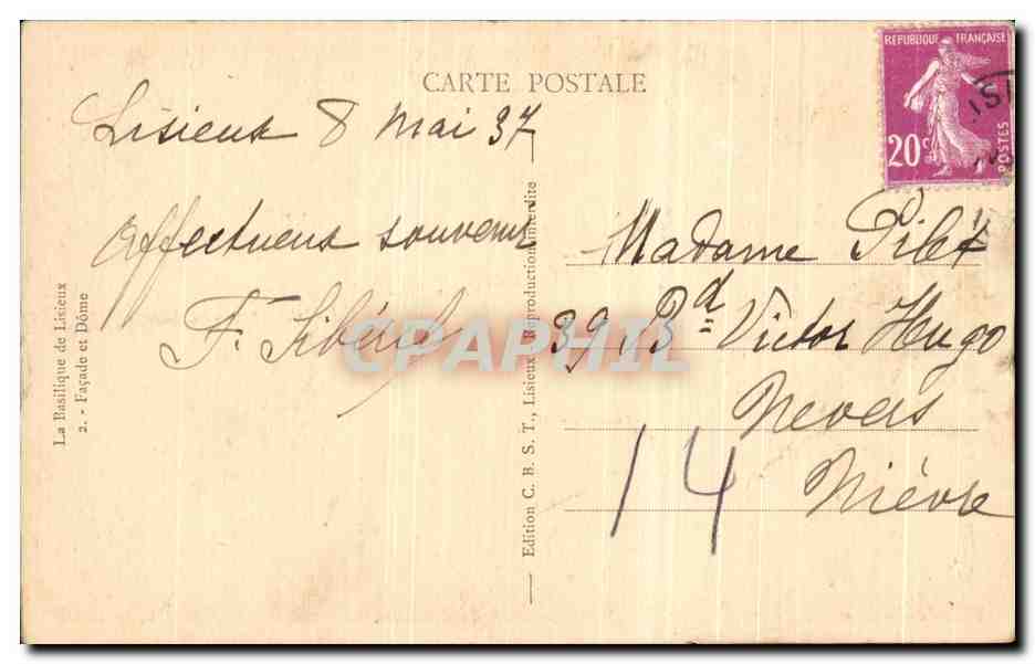 CPA La Basilique de Lisieux Facade et Dome — Verso