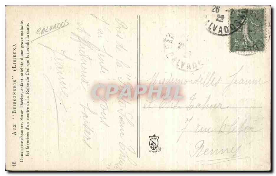 CPA Aux Buissonnets Lisieux Soeur Bernadette — Verso