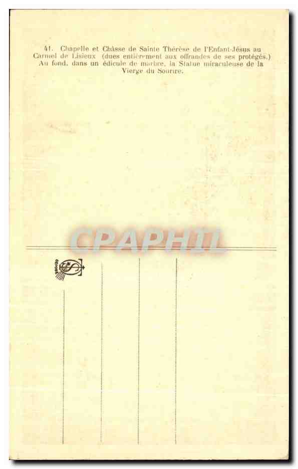 CPA Chapelle et Chasse de Sainte Therese de l'Enfant Jesus au Carnel de Lisieux  — Rückseite