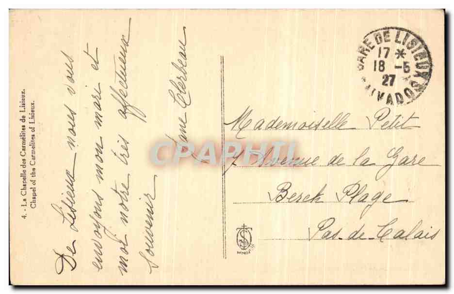 CPA La Chapelle des Carmelites de Lisieux  — Rückseite