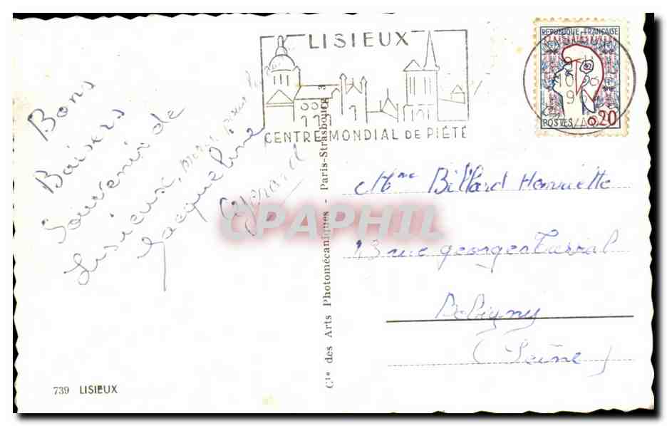 Lisieux — Centre Mondial de Piété — éditeur Cie des Arts Photomécaniques, n°739 — Rückseite