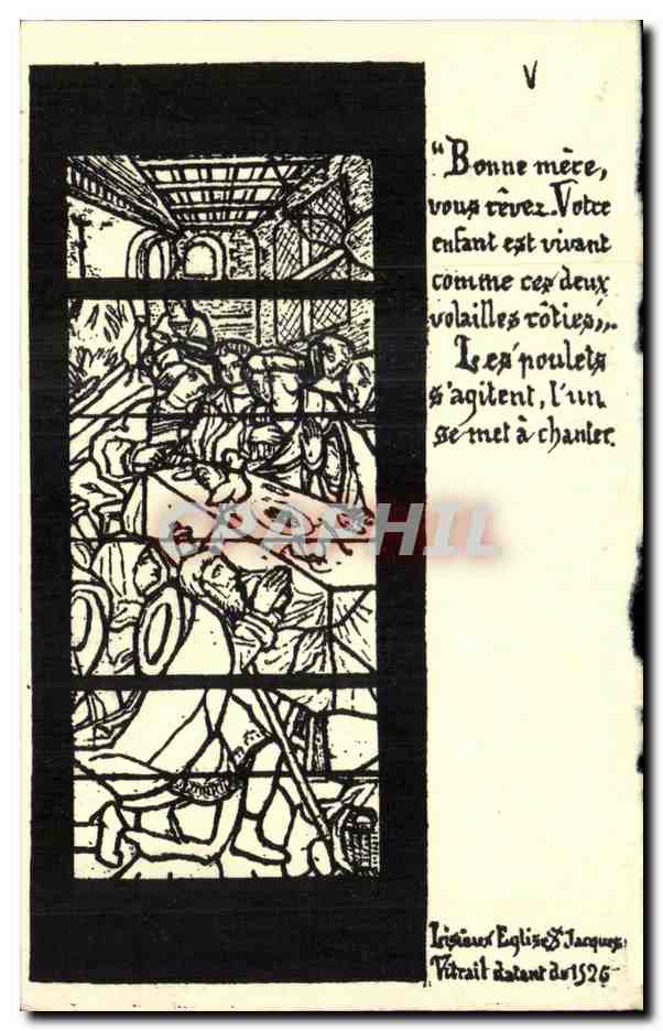 Scène de vie — illustration de la légende de l'Église Saint-Jacques — éditeur Ligueux Église & Jacques, n° V