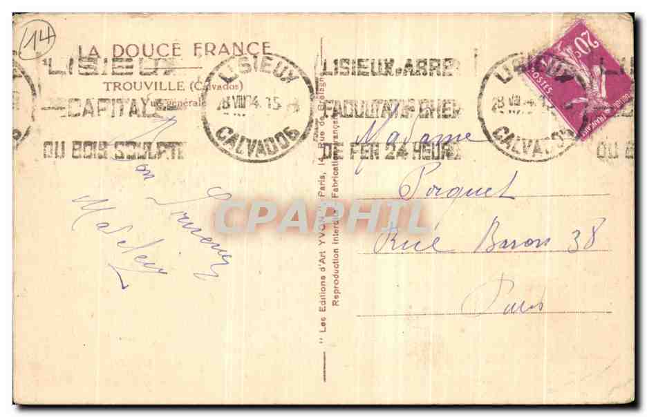 Vue de Lisieux — Croix de chemin sur route — Éditions d'Art Yvonne Peris — Rückseite