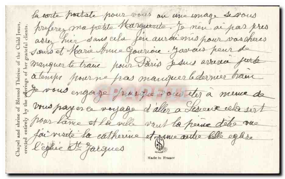 CPA Chapelle Et Chasse De La Therese De L'Enfant Jesus Lisieux — Verso