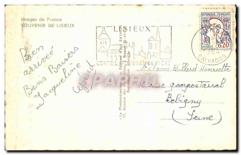 CPA Souvenir Pelerinage Lisieux — Rückseite