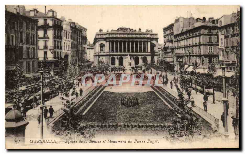 CPA Marseille Square de la Bourse et Monument de Pierre Puget