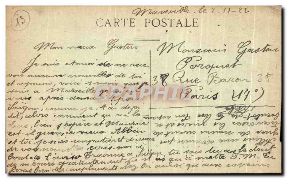 CPA Marsellie Notre Dame de la Garde — Verso