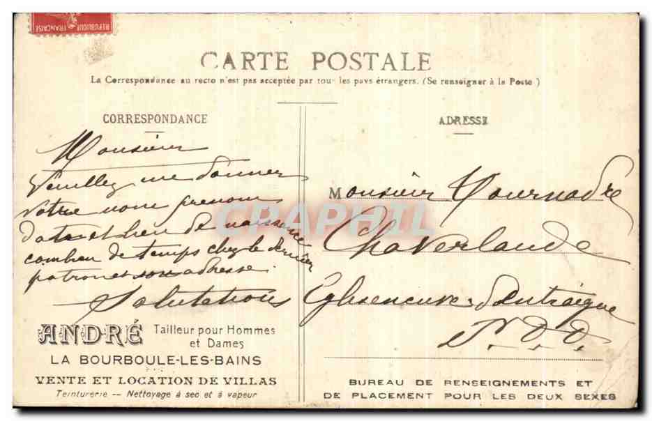 Châteauneuf-les-Bains — Vue générale — G. Delaunay, éditeur, Clermont-Ferrand — Verso