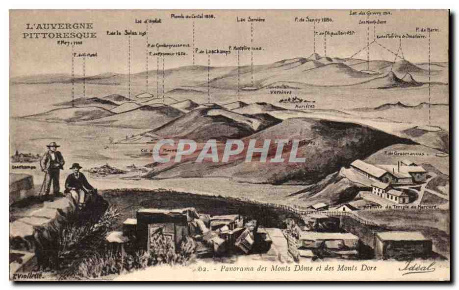 Panorama des Monts Dôme et des Monts Dore — L'Auvergne pittoresque — Éditeur Ideal