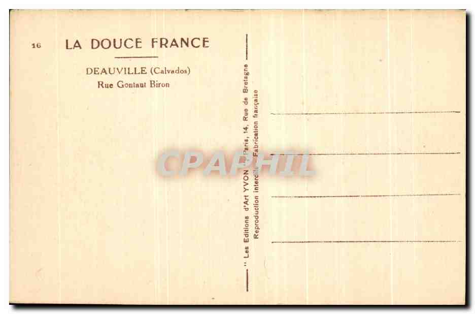 Deauville (Calvados) — Rue Gontaut Biron — Les Editions d'Art YVON, Paris — Verso