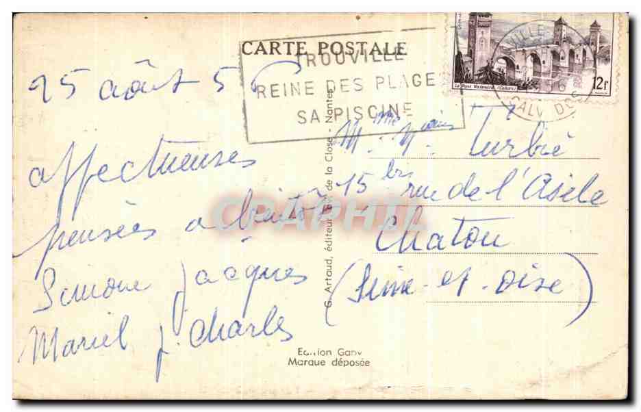 Antike Ansichtskarte Blick auf Deauville und Trouville — Rückseite