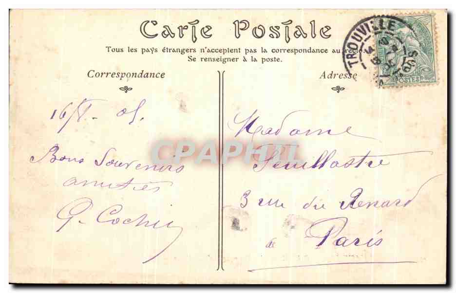CPA Deauville Sur Mer La Promenade de la Plage — Verso