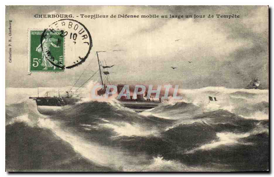 CPA Cherbourg Torpilleur de Defense mobile au lavge un jour de Tempete