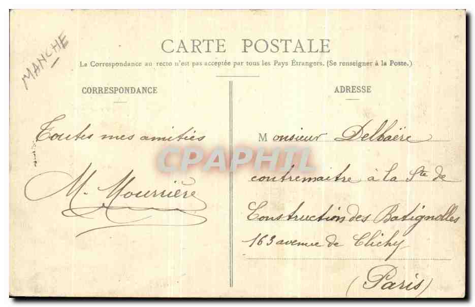 CPA Cherbourg Torpilleur de Defense mobile au lavge un jour de Tempete — Verso