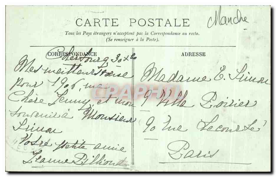 CPA Cherbourg Vue generale prise de la Montagne du Roule — Rückseite