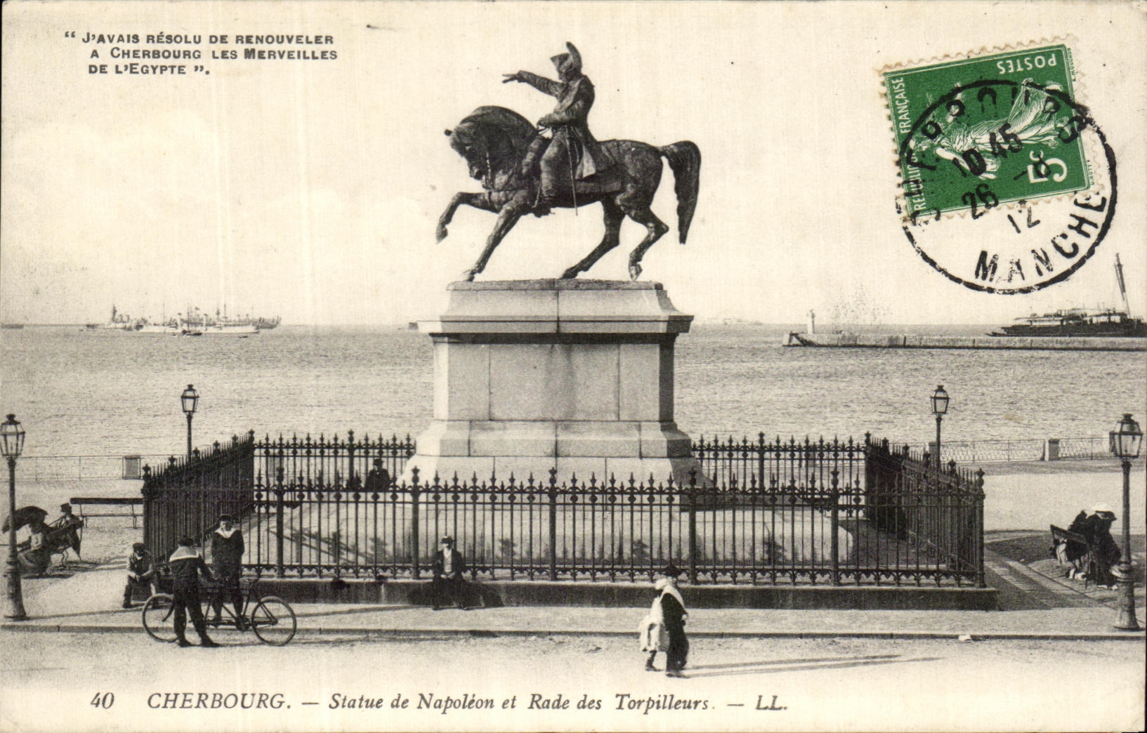 Cherbourg — Statue de Napoléon et Rade des Torpilleurs — LL. n°40